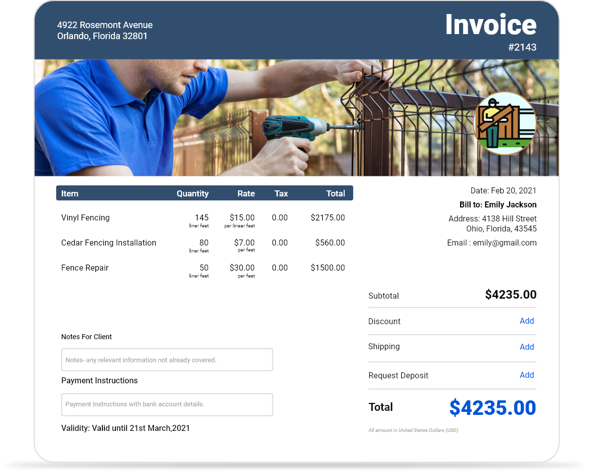 Fence invoice template