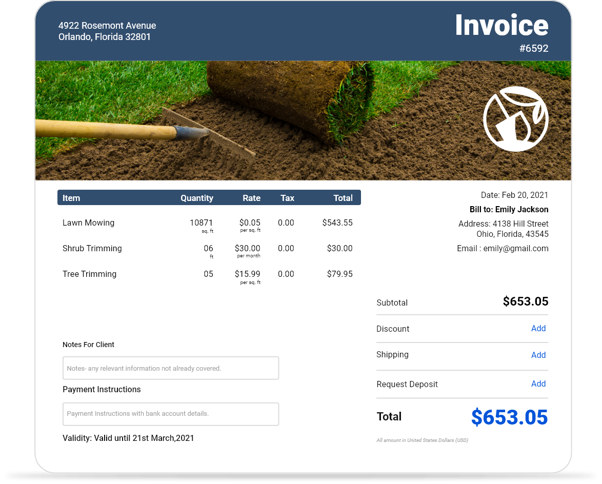 Lawn care invoice template