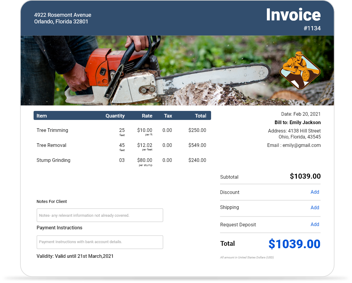 Tree-service invoice template