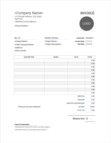 Portrait photography invoices
