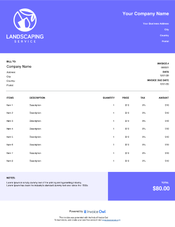 Lawn care invoice
