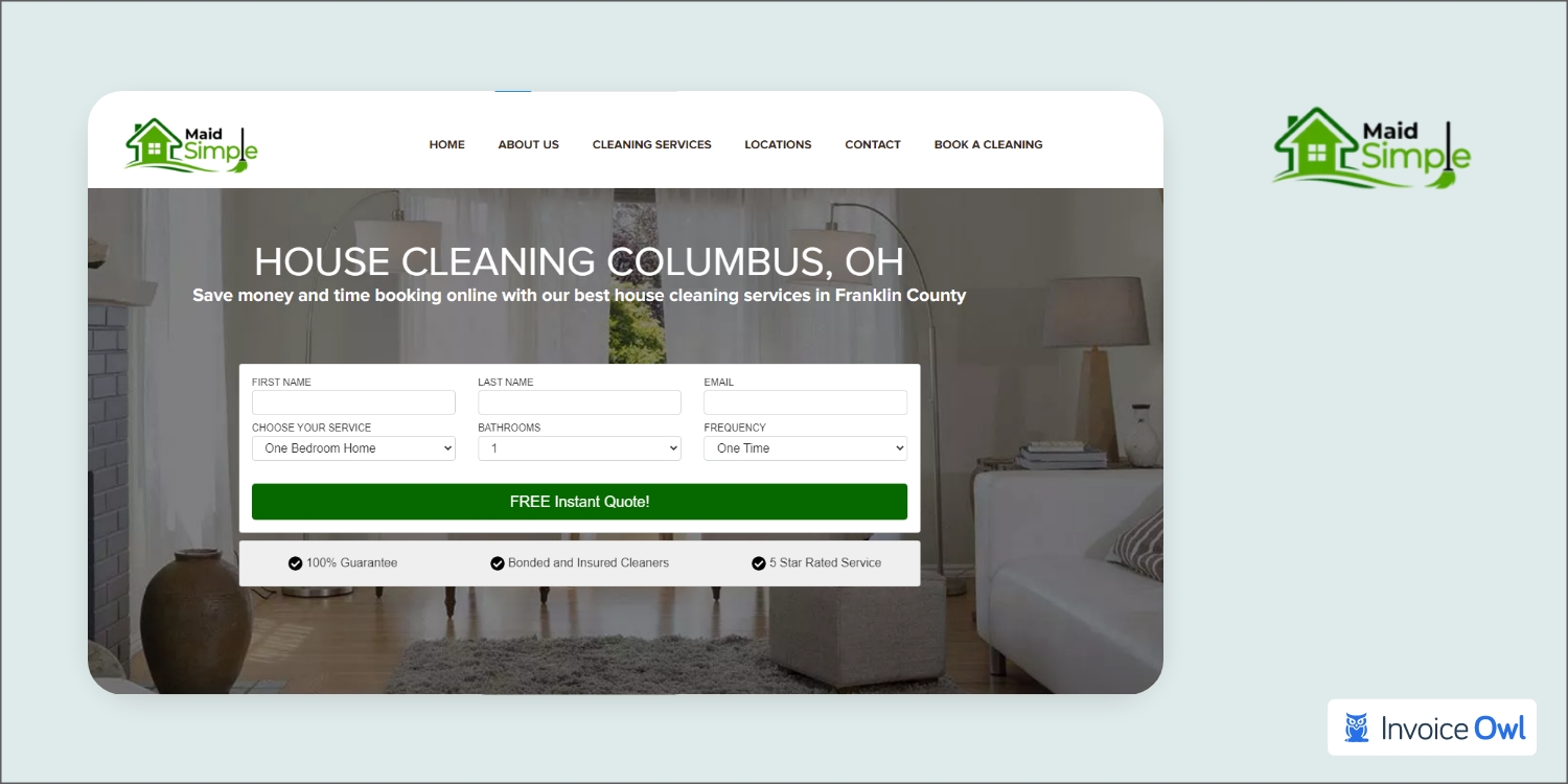 Maid Simple cleaning website homepage