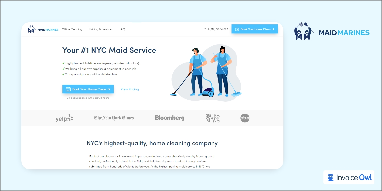 Maid Marines professional cleaning website