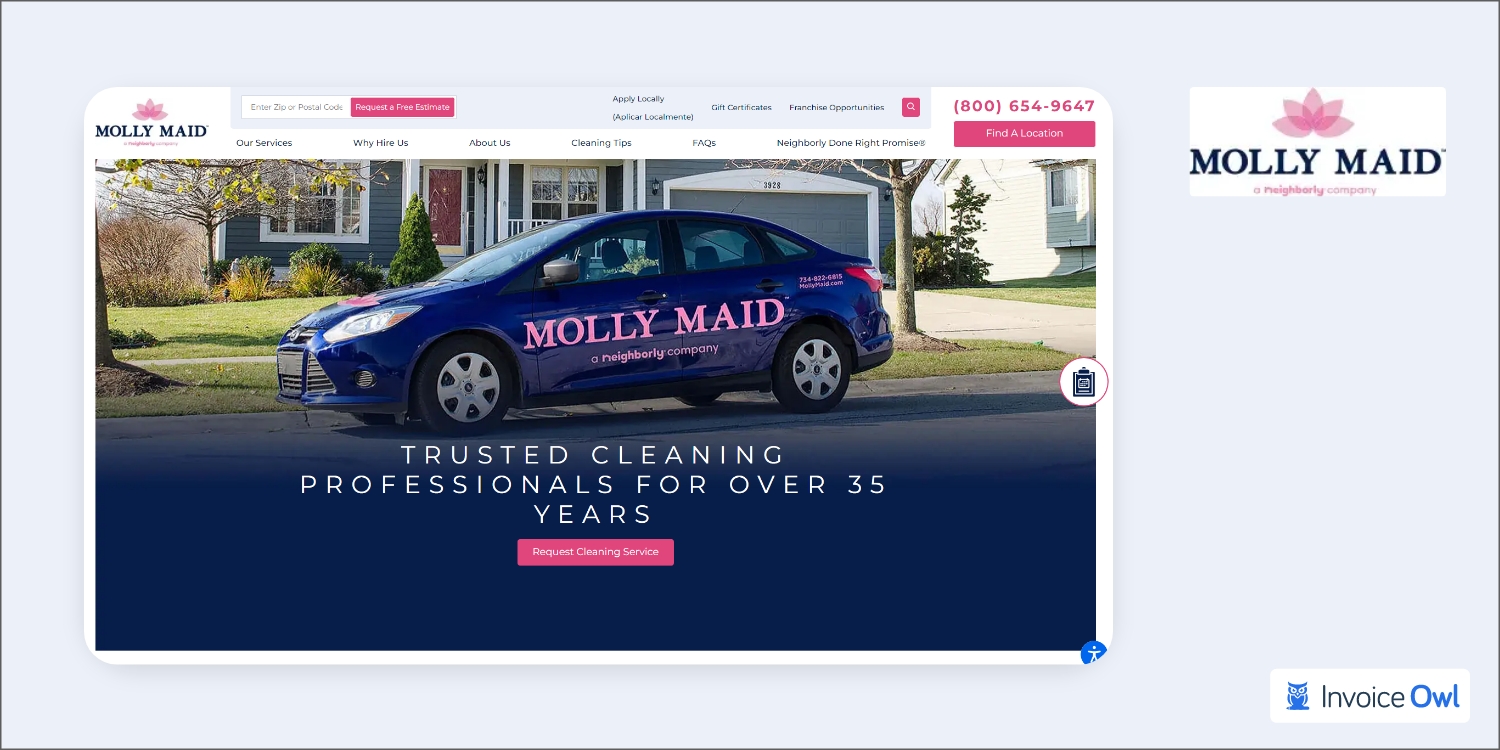 Molly Maid cleaning service website