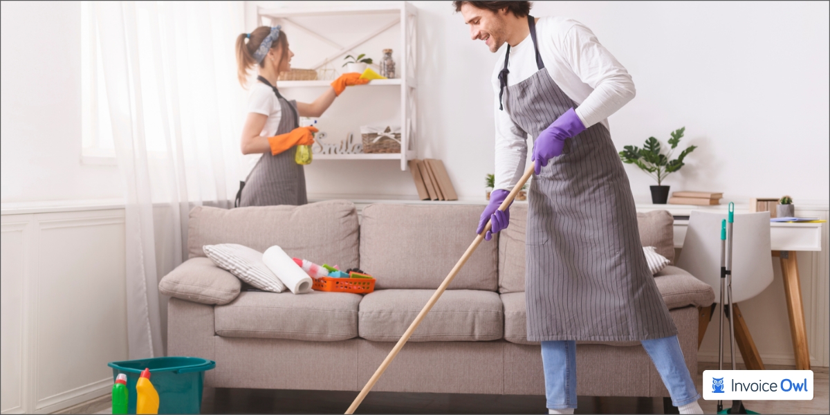 Residential cleaning professional cleaning a modern home