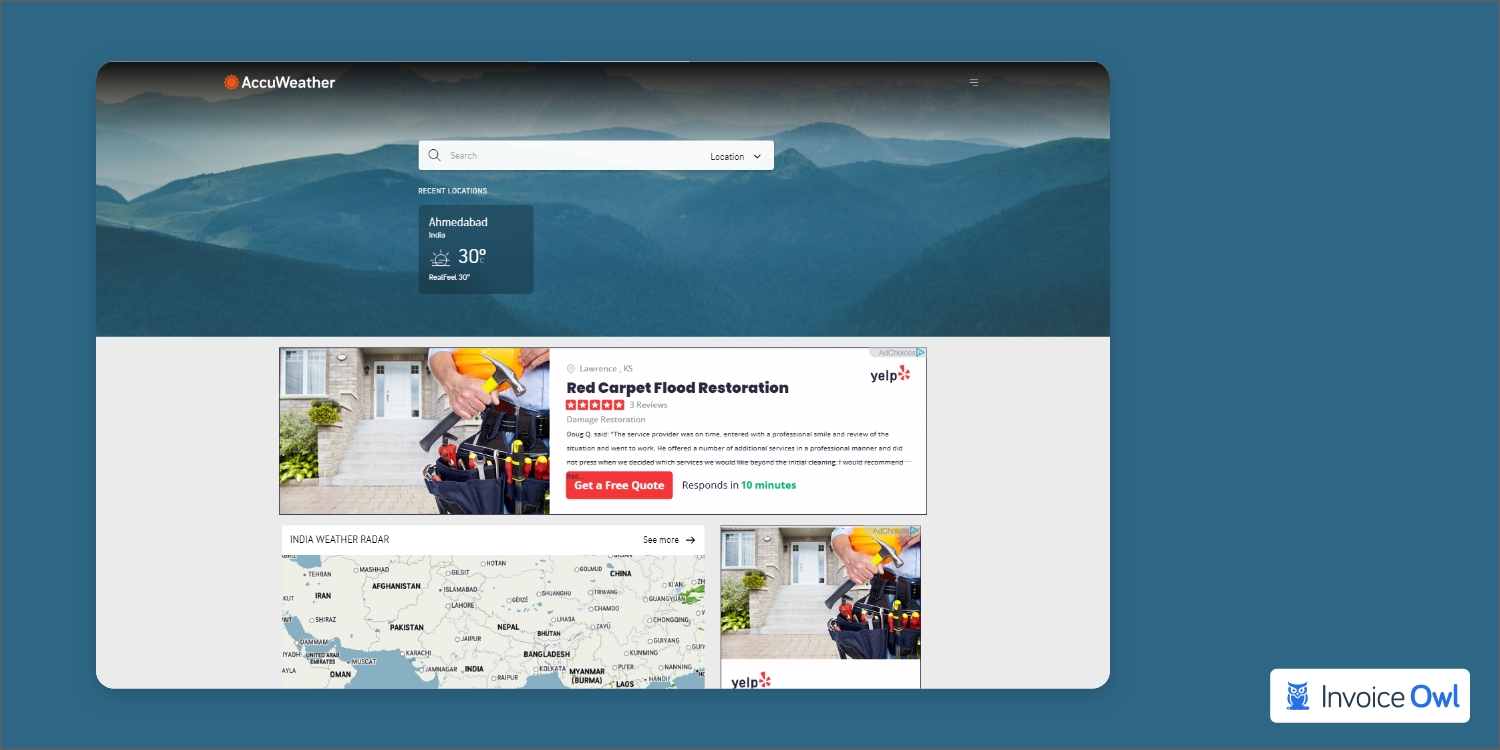 AccuWeather app interface showing weather forecasts