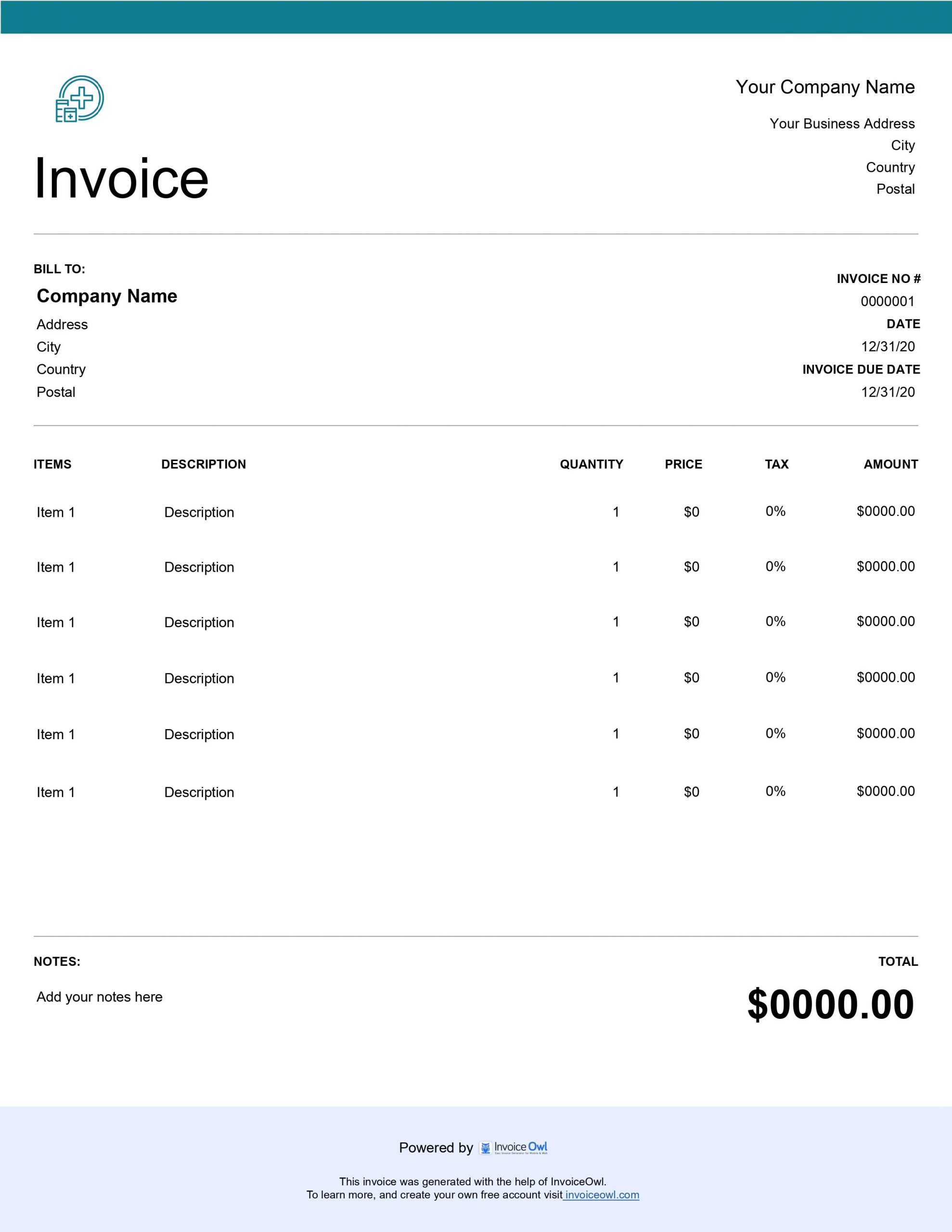 Hospital invoice template