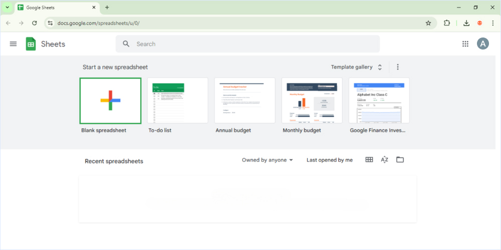 Create new blank spreadsheet