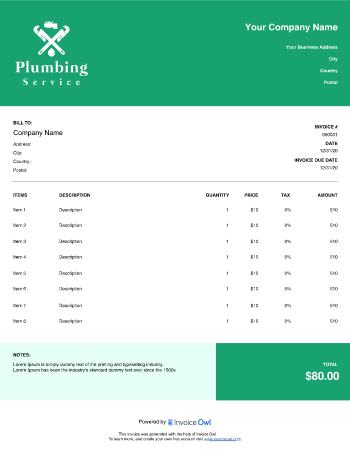 Download plumbing invoice template