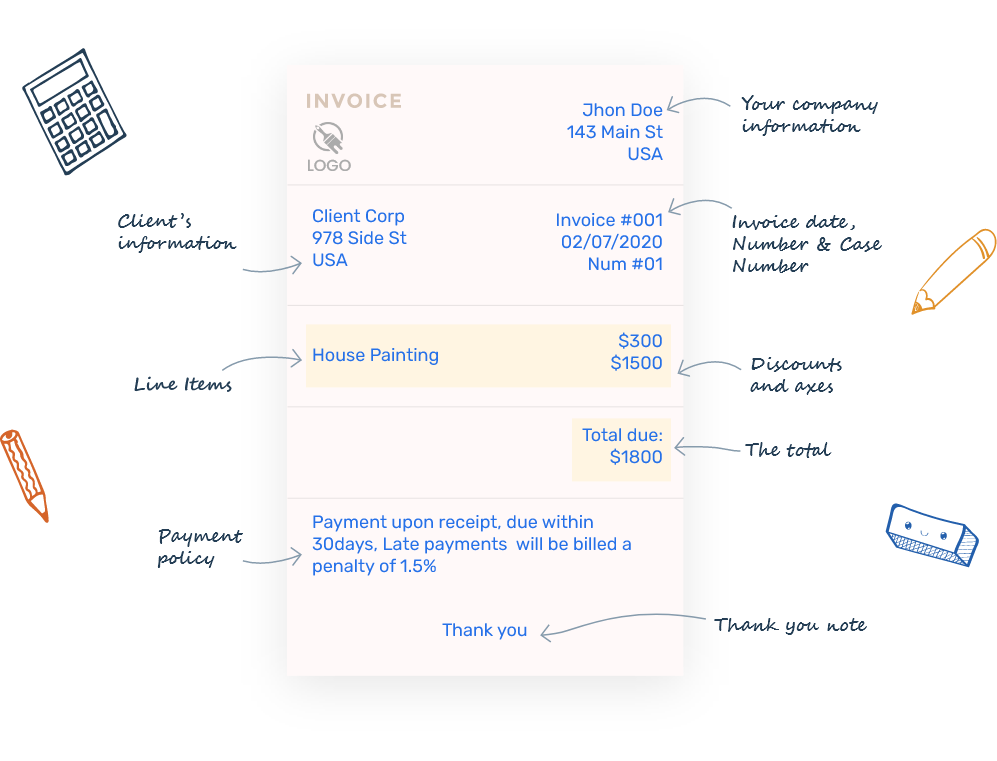 Elements of painting invoice template