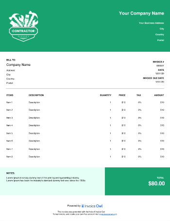 Download home improvement contractor invoice template