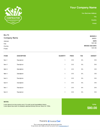 Download landscaping contractor invoice template