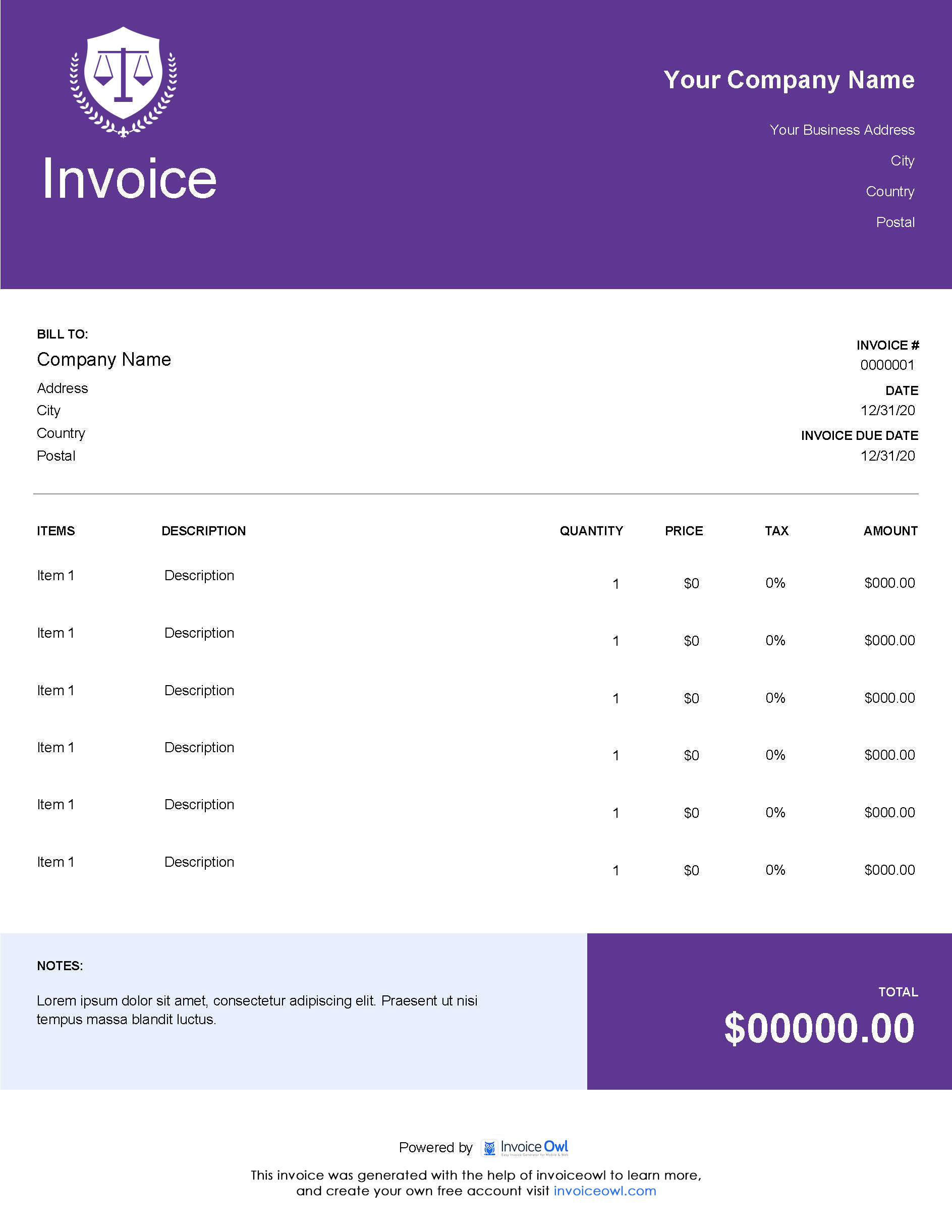 Download personal injury invoice template