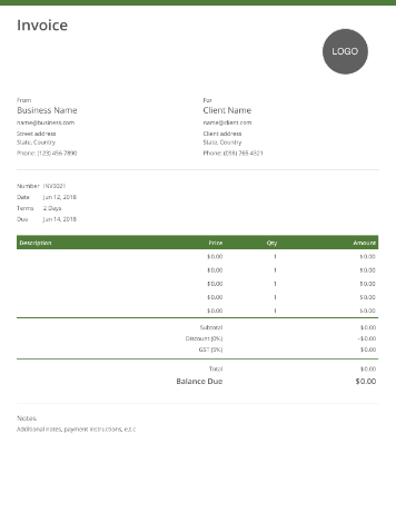 Download product photography invoice template