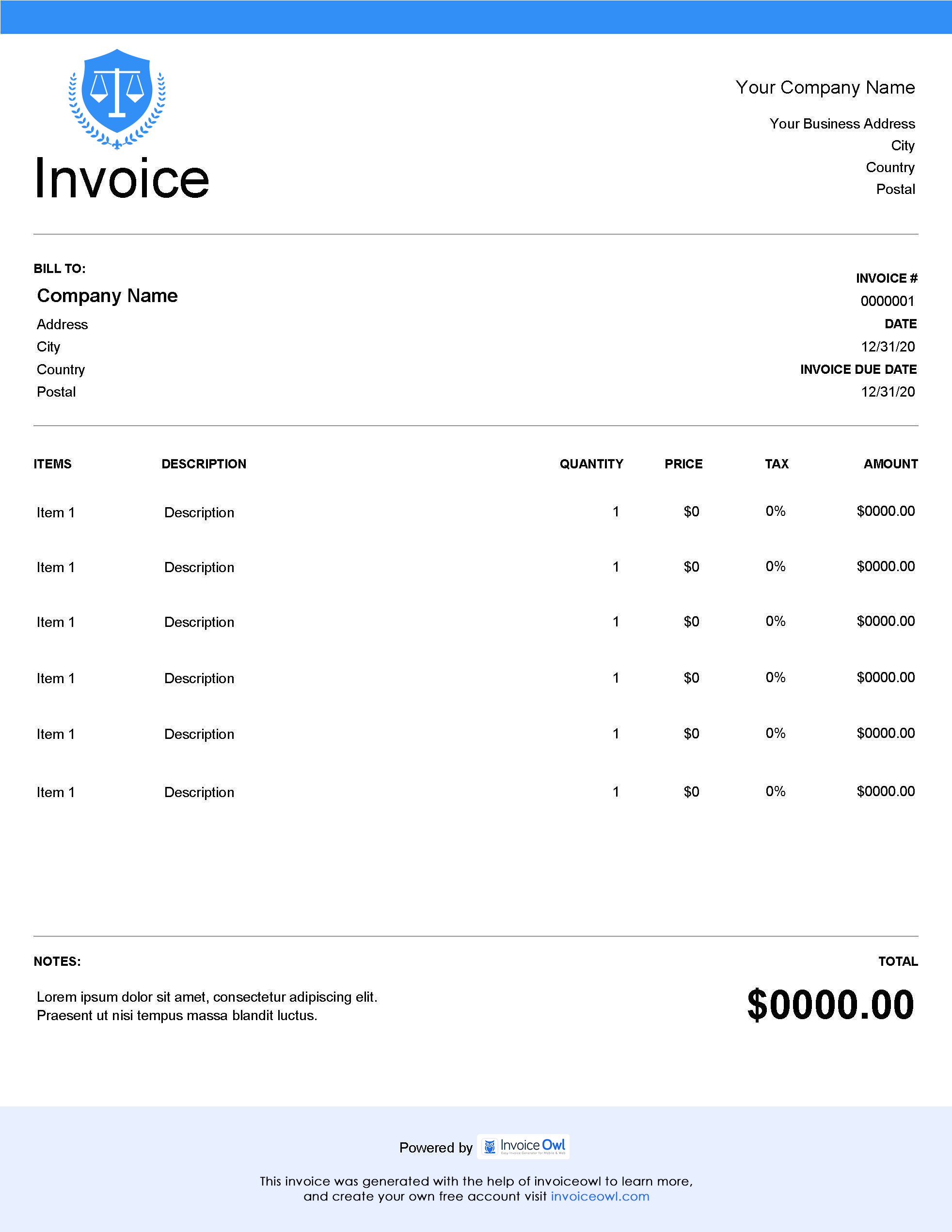 Download professional legal services invoice template