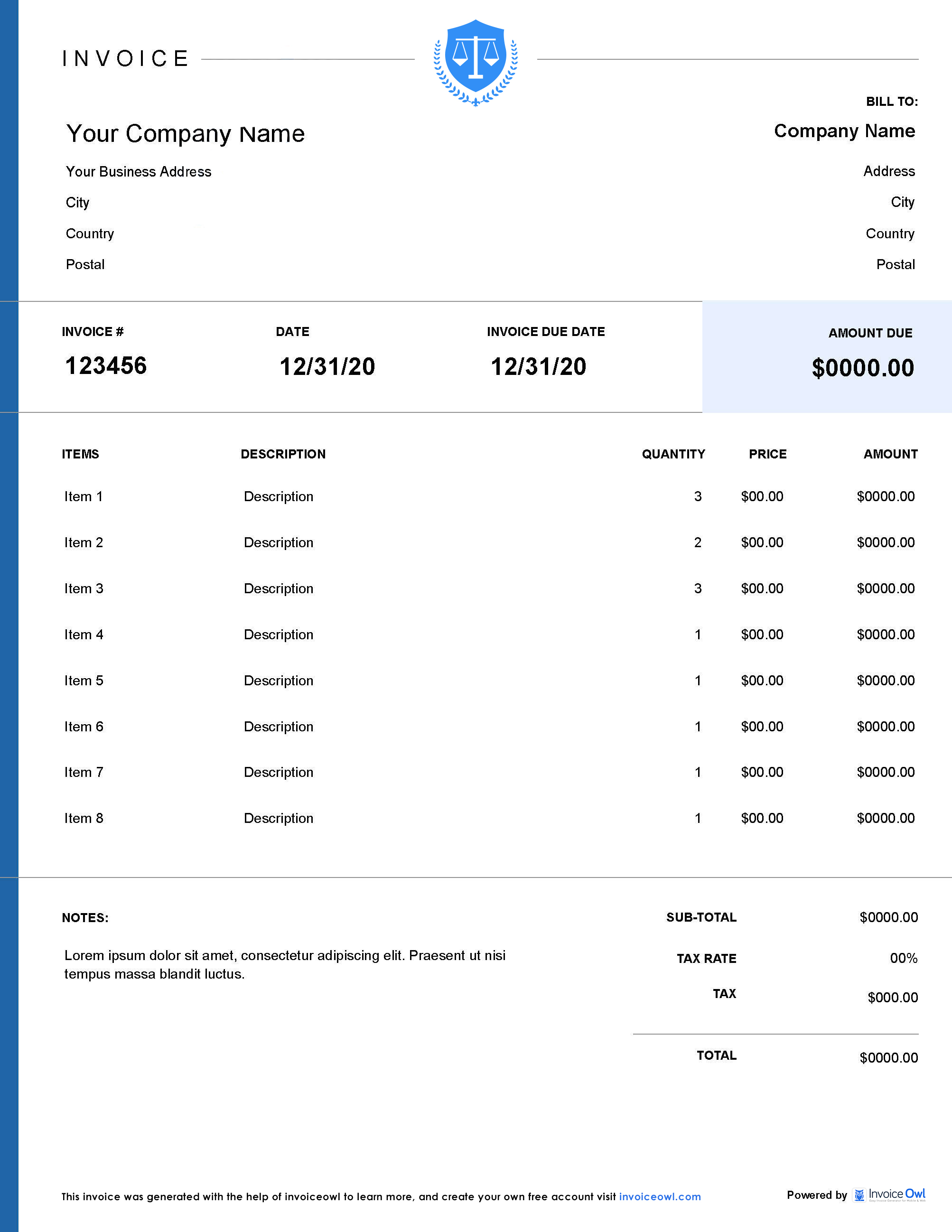 Download retainer fees invoice template