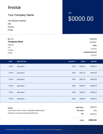 Download speciality order invoice template