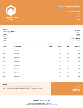 Time and Materials Invoice