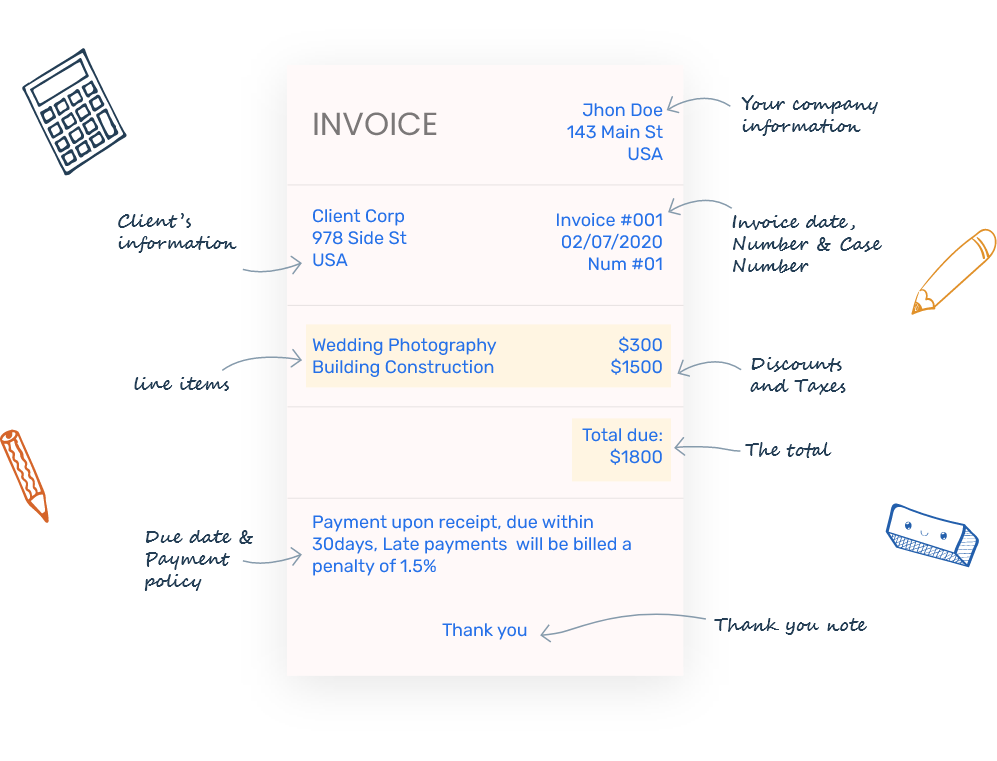 Elements of a freelancer invoice template