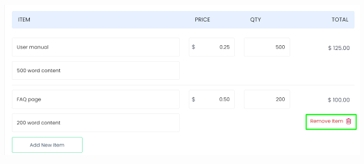 Remove item from invoice