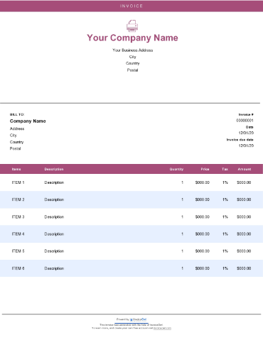 Download Retainer Services printable invoice template