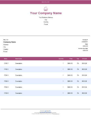 printable invoice template word excel pdf google docs