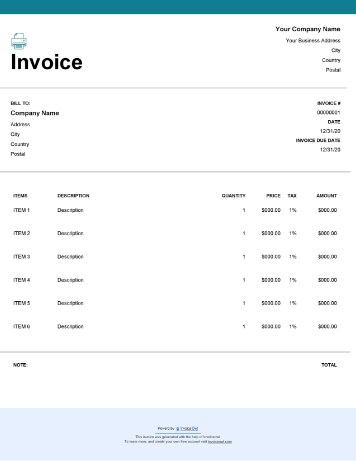 Download small business printable invoice template