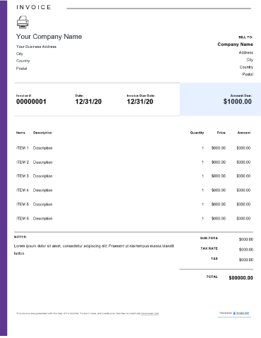Download Sole Trader printable invoice template