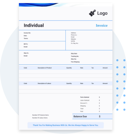 Download blue and white ms-excel invoice template