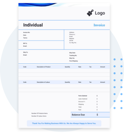 Download blue and white PDF invoice template
