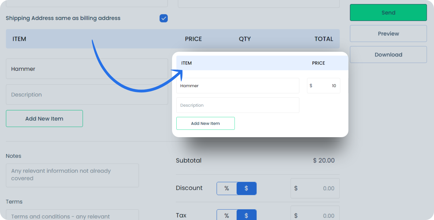 Add line items to the invoice