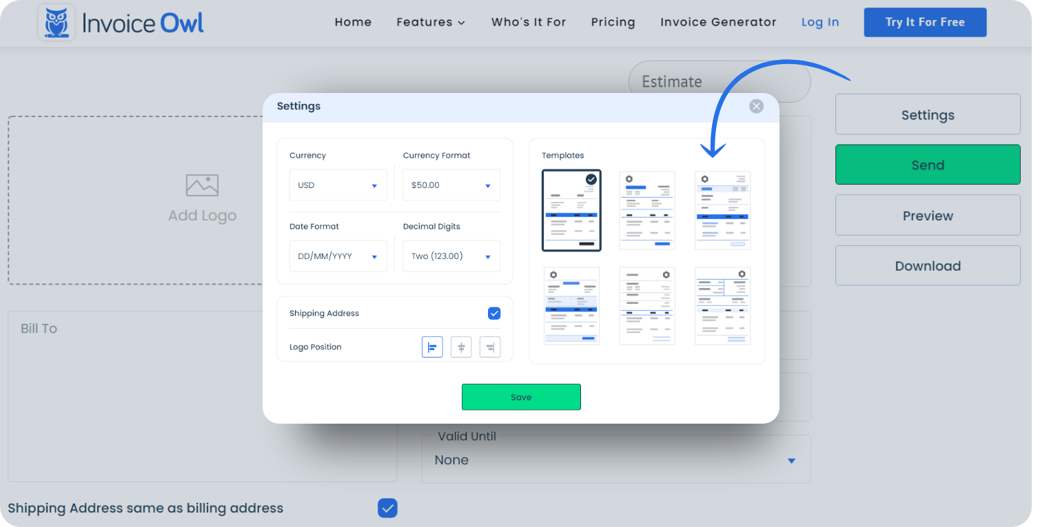 Select estimate template as per your need
