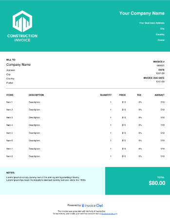 Parts and Labor Invoice