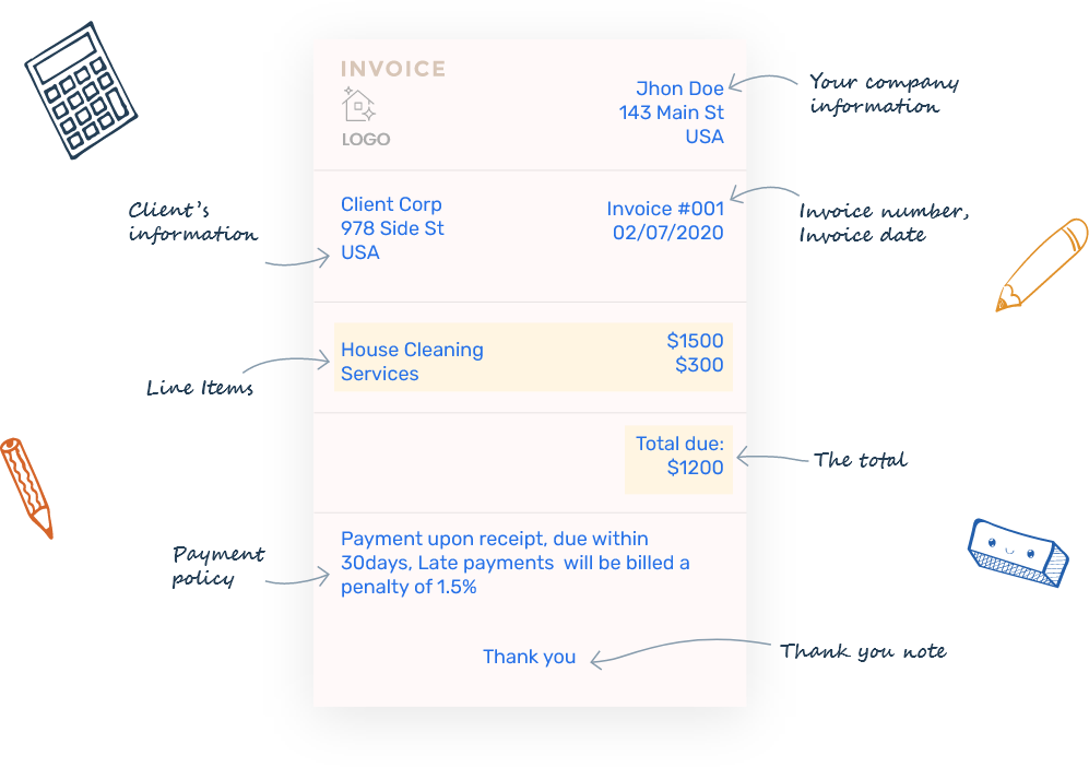 Elements of a house cleaning invoice