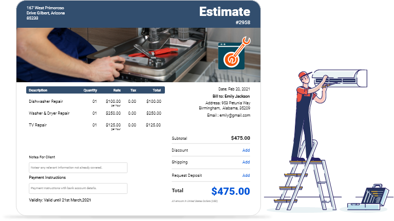 Create free appliance repair estimate