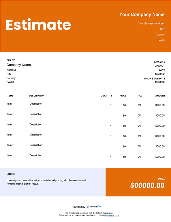 estimate template