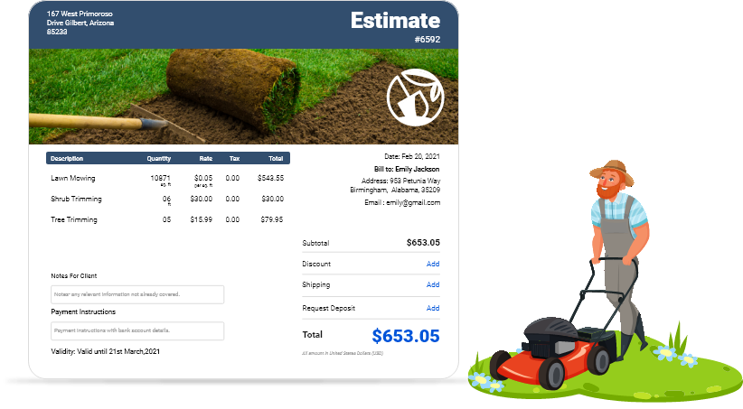 Download free landscaping estimate template for lawn care business