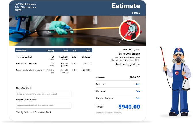  Create a free pest control estimate template