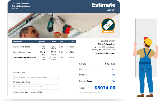 Create and send plumbing estimate from InvoiceOwl