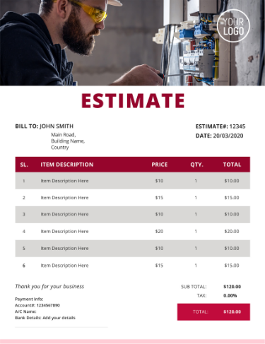 Create my free electrical estimate template