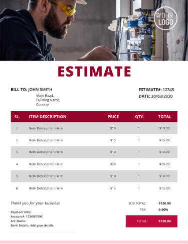 microsoft excel estimate template