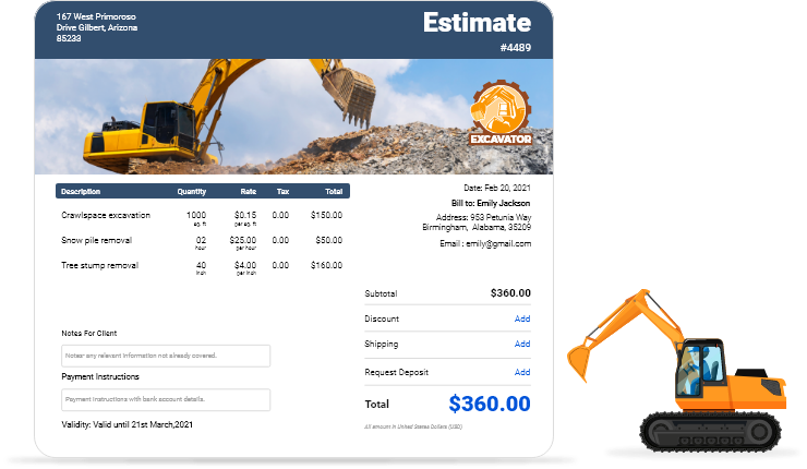 Create free excavation estimate template