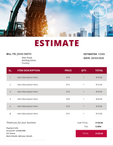 Create free excavation estimate template with InvoiceOwl