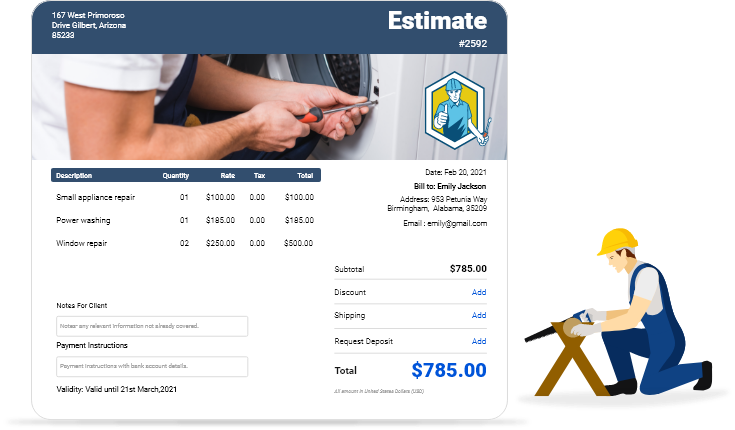 Get the free handyman estimate template