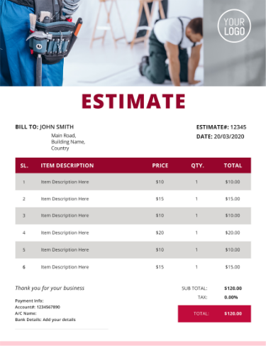 Create free handyman estimate template