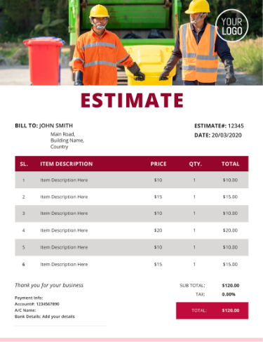 Create free junk removal estimate template with InvoiceOwl