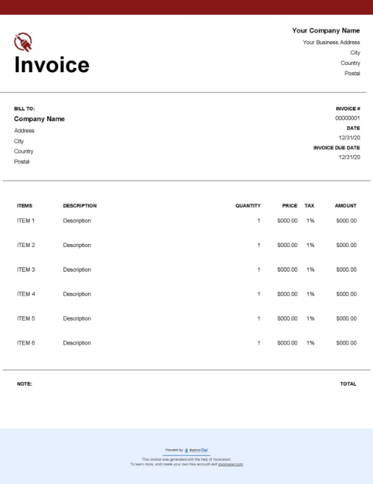 Download Ms word invoice template