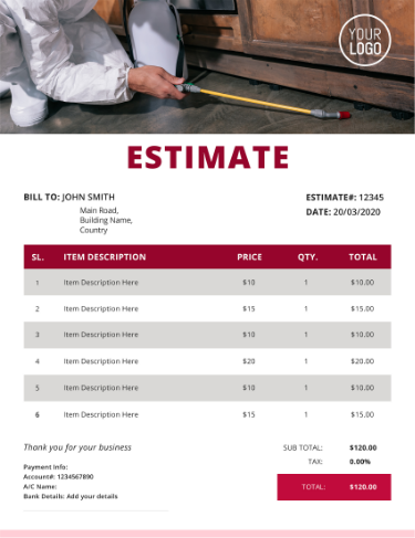 Create a free pest control estimate with InvoiceOwl