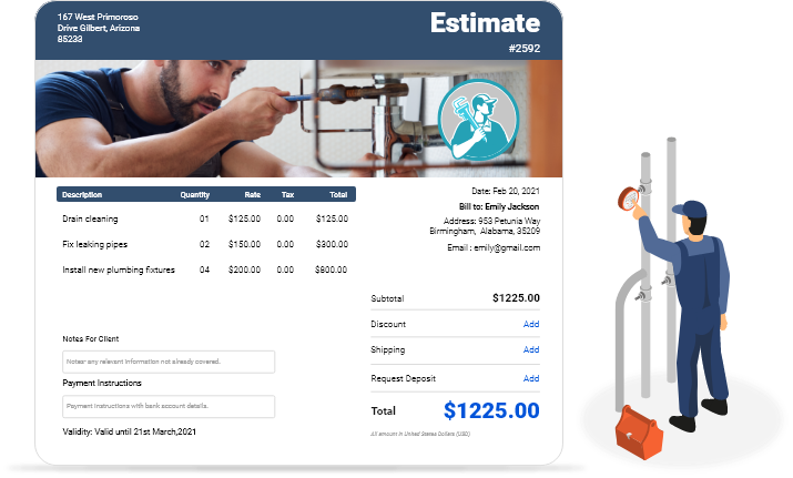 Create and send plumbing estimate from InvoiceOwl
