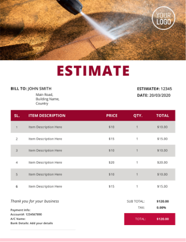 Make free pressure washing estimate template